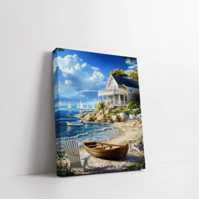 Framed Seaside Summer House paint by numbers coastal summer home wall art