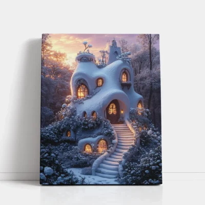 Snowy Fairy Cottage paint by numbers for adults DIY painting kit