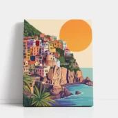 Sun Over the Coastal Village paint by numbers for adults DIY painting kit