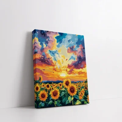 Framed Sunflower Field at Dramatic Sunset paint by numbers sunflower wall art
