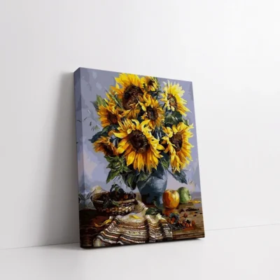 Framed Sunflowers Still Life with Fruit paint by numbers still life wall art