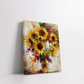 Framed Sunflowers in Abstract Brush Style paint by numbers modern floral wall art