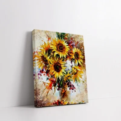 Framed Sunflowers in Abstract Brush Style paint by numbers modern floral wall art