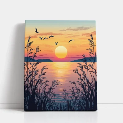 Sunset with Birds over Water paint by numbers for adults DIY painting kit