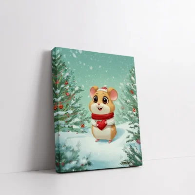 Framed Tiny Mouse Love Bearer in Snow paint by numbers winter animal wall art