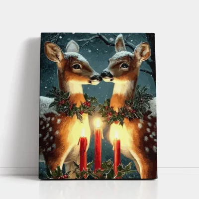 Twin Deer with Candles Christmas paint by numbers for adults DIY painting kit
