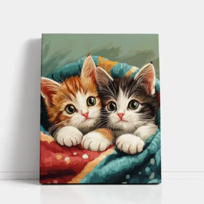 Two Kittens Wrapped in Blanket paint by numbers for adults DIY painting kit