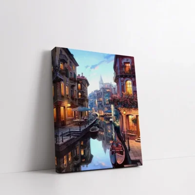 Framed Venice Canal at Dusk paint by numbers Venetian canal wall art