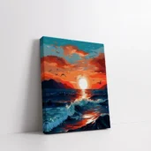 Framed When the Sea Catches Fire paint by numbers dramatic ocean sunset wall art