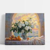 White Blossoms by the Sea Arch paint by numbers for adults DIY painting kit