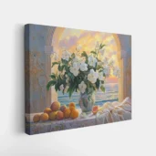 Framed White Blossoms by the Sea Arch paint by numbers coastal floral wall art