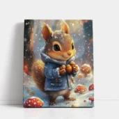 Winter Squirrel Holding Acorns paint by numbers for adults DIY painting kit