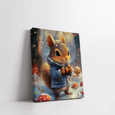 Framed Winter Squirrel Holding Acorns paint by numbers winter animal wall art