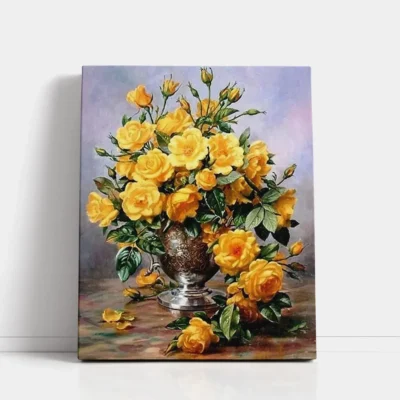Yellow Roses in Classic Vase paint by numbers for adults DIY painting kit
