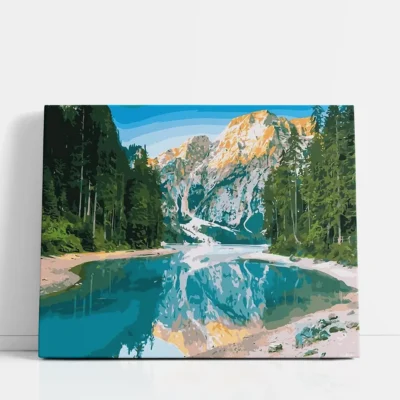 Alpine Forest Lake Reflection paint by numbers for adults DIY painting kit