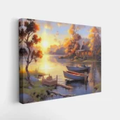 Lakeside cabin sunset paint by numbers DIY wall art