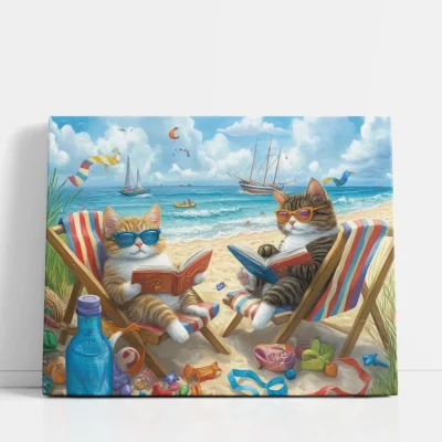 Cats reading on the beach paint by numbers for adults
