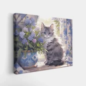 Cat and floral paint by numbers DIY wall art