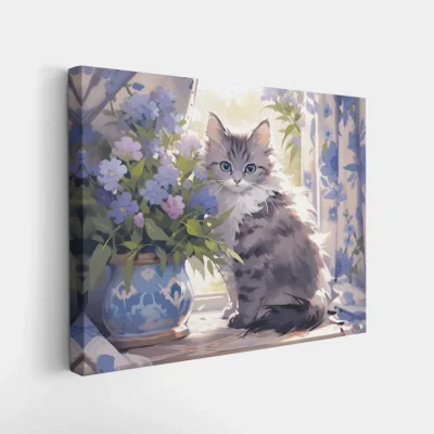 Cat and floral paint by numbers DIY wall art