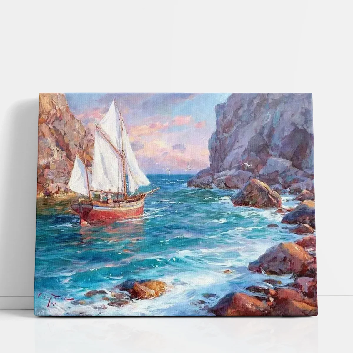 Sailboat-Between-Rocky-Cliffs-1 Sailboat Between Rocky Cliffs paint by numbers for adults DIY painting kit