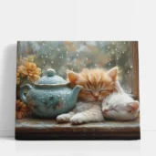 Sleeping kittens by rainy window paint by numbers for adults