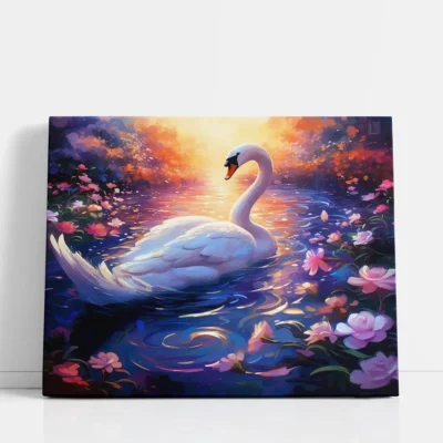 Swan in flowered sunset pond paint by numbers for adults