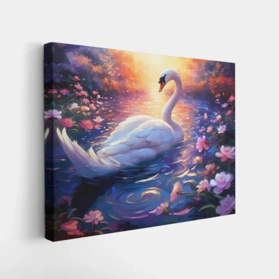 Swan pond sunset floral paint by numbers wall art