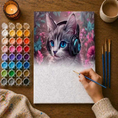 Cool Cat with Headphones Paint By Numbers For Adults