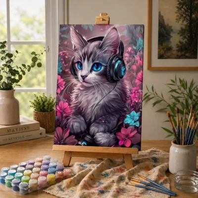 Cool Cat with Headphones Paint By Numbers For Adults