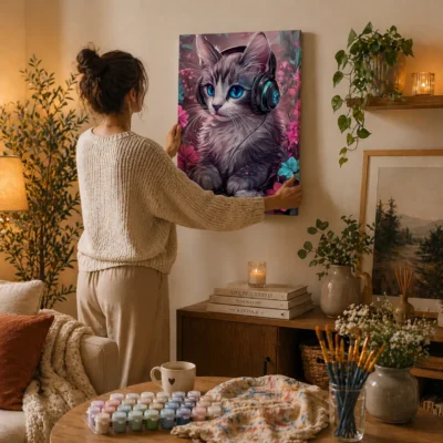 Cool Cat with Headphones Paint By Numbers For Adults
