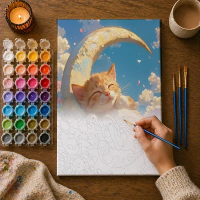 Dreamy Cat Over Moon Paint By Numbers For Adults
