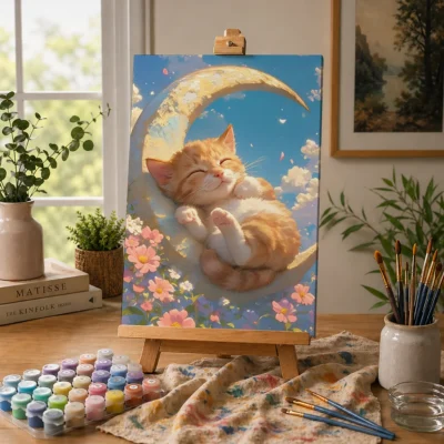 Dreamy Cat Over Moon Paint By Numbers For Adults
