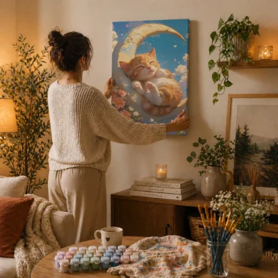 Dreamy Cat Over Moon Paint By Numbers For Adults