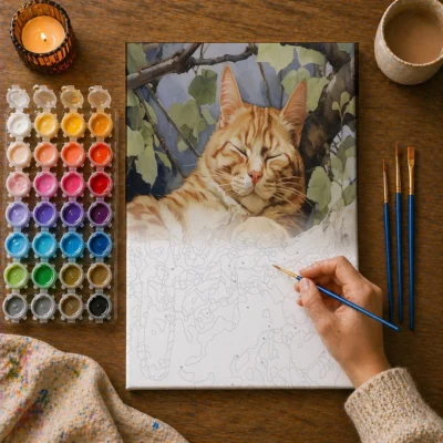 Lazy Cat on a Tree Branch Paint By Numbers For Adults