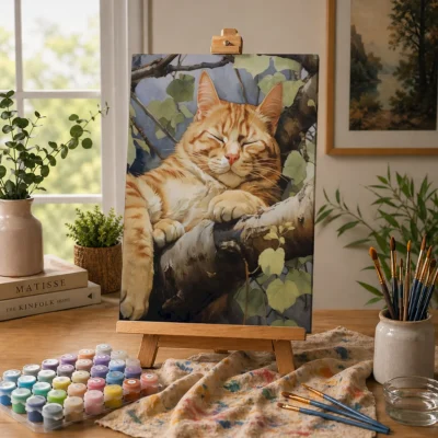 Lazy Cat on a Tree Branch Paint By Numbers For Adults