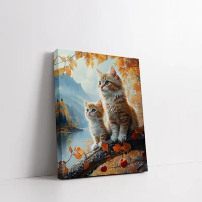 Little Kitten with Mama Cat On A Tree Paint By Numbers For Adults