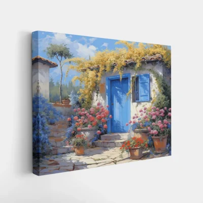 Blue cottage with flowers Paint By Numbers For Adults