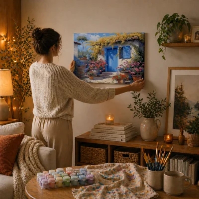 Blue cottage with flowers Paint By Numbers For Adults