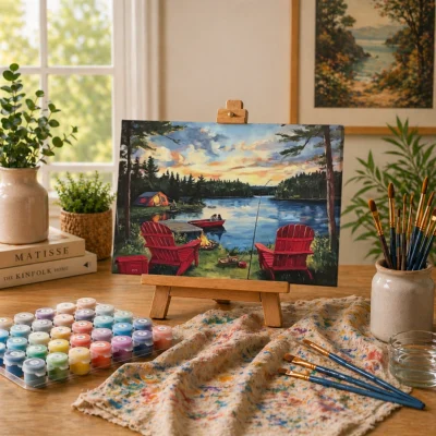 Campfire Lake Evening Paint By Numbers For Adults