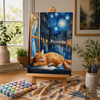 Cat by the Starry Night Window Paint By Numbers For Adults
