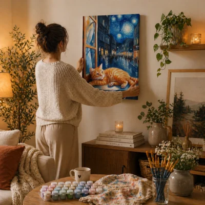 Cat by the Starry Night Window Paint By Numbers For Adults