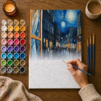 Cat by the Starry Night Window Paint By Numbers For Adults