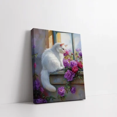 Cat by Window In Flowers Paint By Numbers For Adults
