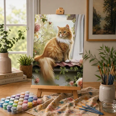 Cat on a Cottage Window Paint By Numbers For Adults