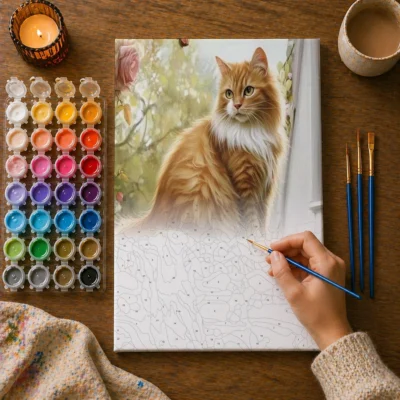 Cat on a Cottage Window Paint By Numbers For Adults
