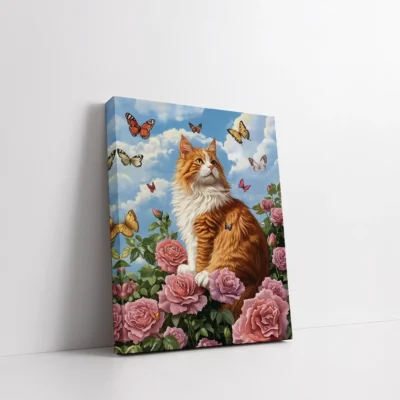 Cat with Butterflies & In Roses Paint By Numbers For Adults