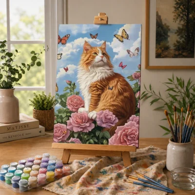 Cat with Butterflies & In Roses Paint By Numbers For Adults