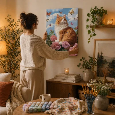 Cat with Butterflies & In Roses Paint By Numbers For Adults