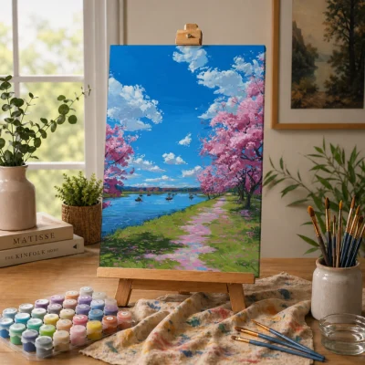 Cherry Blossom River Walk Paint By Numbers For Adults