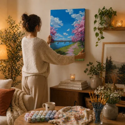 Cherry Blossom River Walk Paint By Numbers For Adults